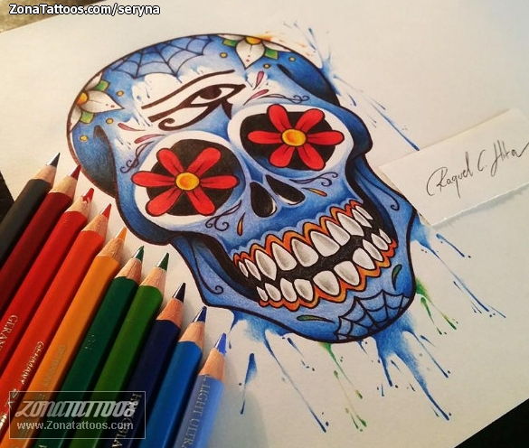 Foto de diseño Sugar Skull, Acuarela