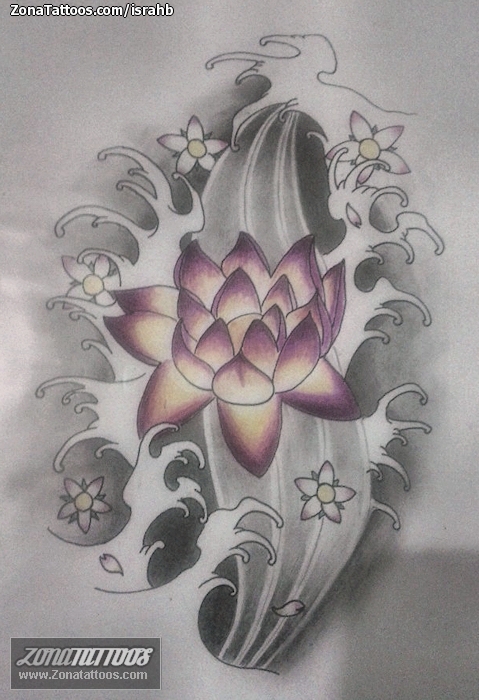 Tattoo flash photo Lotus, Waves, Water