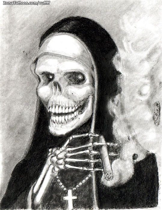 Tattoo flash photo Nuns, Skeletons, Fun