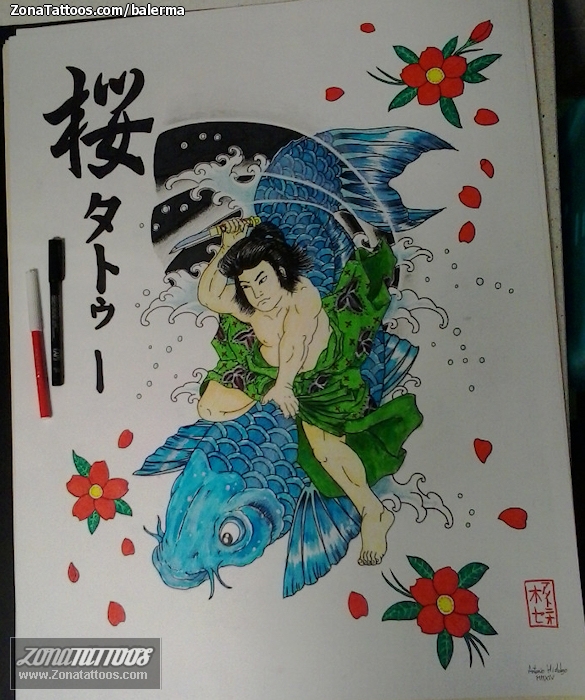 Tattoo flash photo Koi, Asian