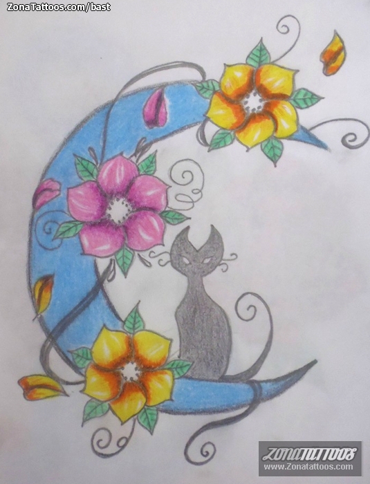 Tattoo flash photo Cats, Moons, Animals