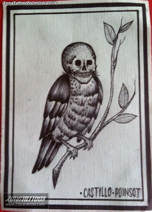 Tattoo flash photo Skulls, Birds, Pointillism