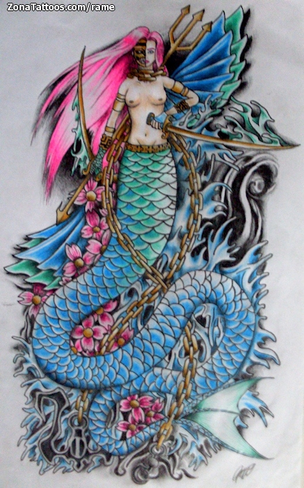 Tattoo flash photo Sirens, Asian, Warriors