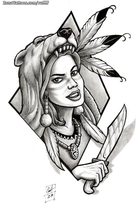 Tattoo flash photo Indians, Knives, Weapons