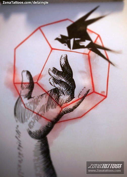 Tattoo flash photo Hands, Swallows, Geometrics