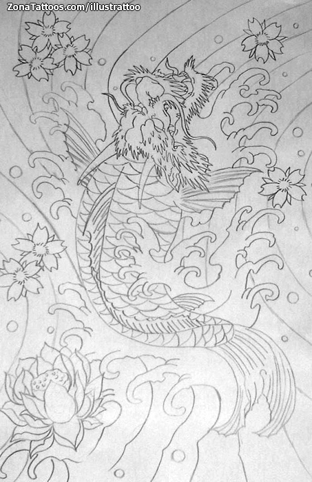 Tattoo flash photo Koi, Dragons, Asian