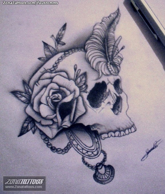 Tattoo flash photo Skulls, Roses, Gothic