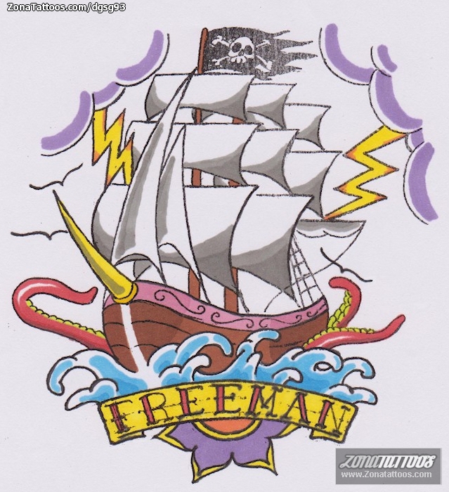 Tattoo flash photo Boats, Clouds, Lightning