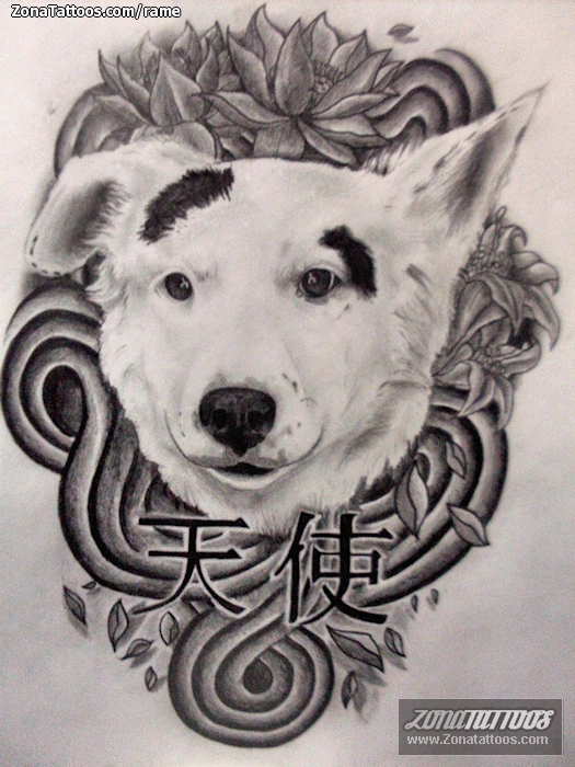 Tattoo flash photo Dogs, Flowers, Japanese