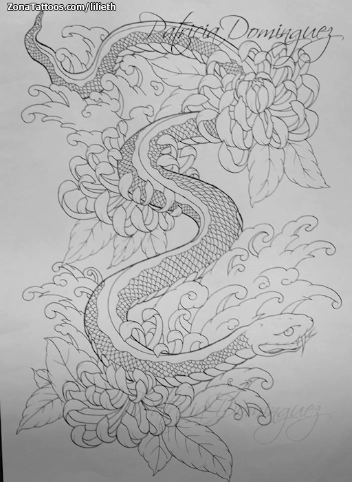 Tattoo flash photo Snakes, Flowers, Animals