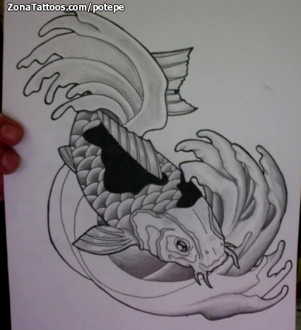 Tattoo flash photo Koi, Fish, Waves