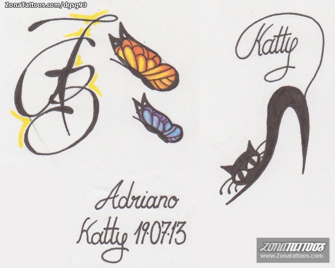 Tattoo flash photo Butterflies, Initials, Letters