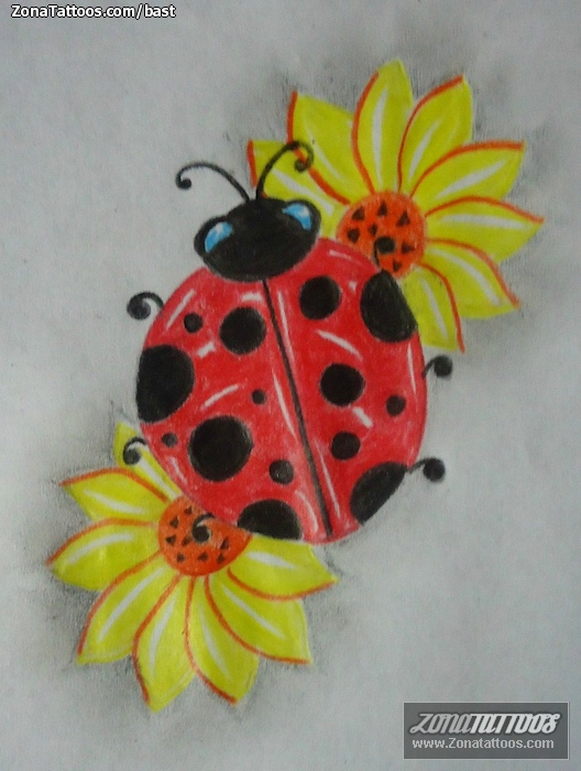 Tattoo flash photo Ladybugs, Insects, Flowers