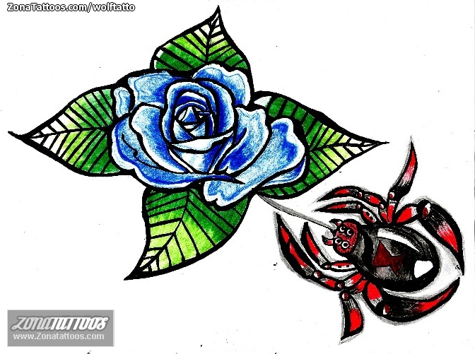 Tattoo flash photo Flowers, Roses, Spiders