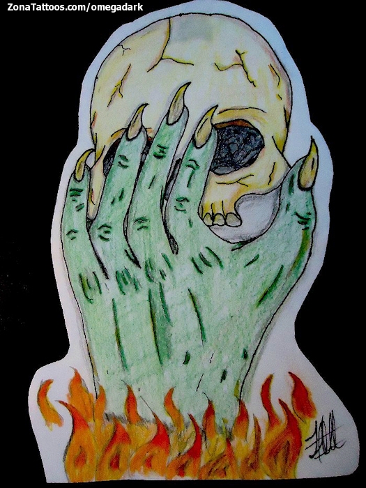 Tattoo flash photo Skulls, Llamas, Fires