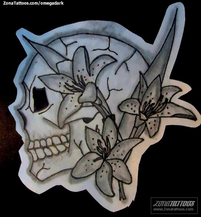 Tattoo flash photo Skulls, Flowers, Gothic