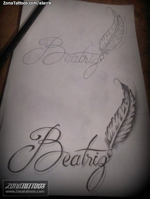 Tattoo flash photo Feathers, Beatriz, Names