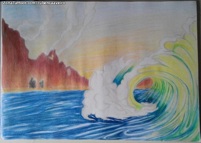 Tattoo flash photo Landscapes, Waves