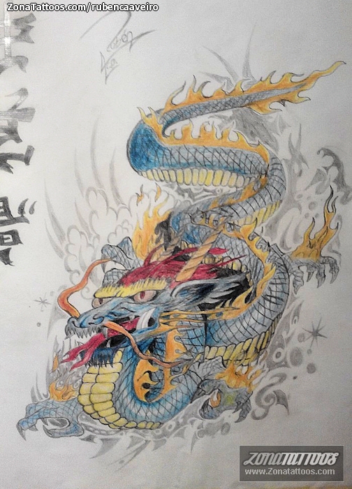 Tattoo flash photo Dragons, Asian