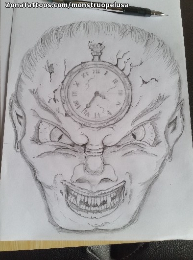 Tattoo flash photo Clocks, Demons