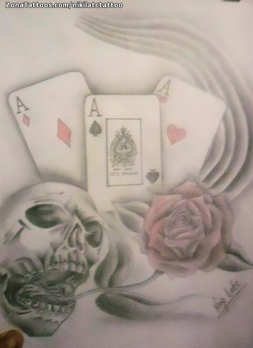 Tattoo flash photo Cards, Poker, Skulls