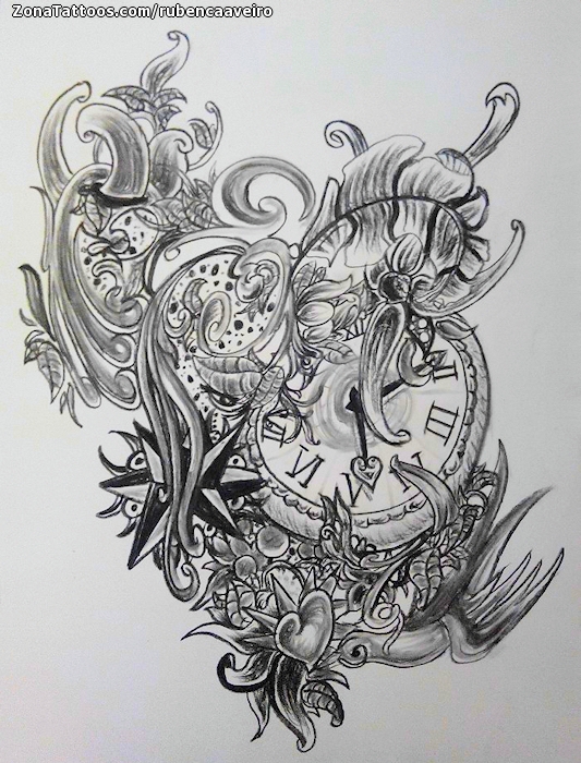 Tattoo flash photo Clocks, Ornaments