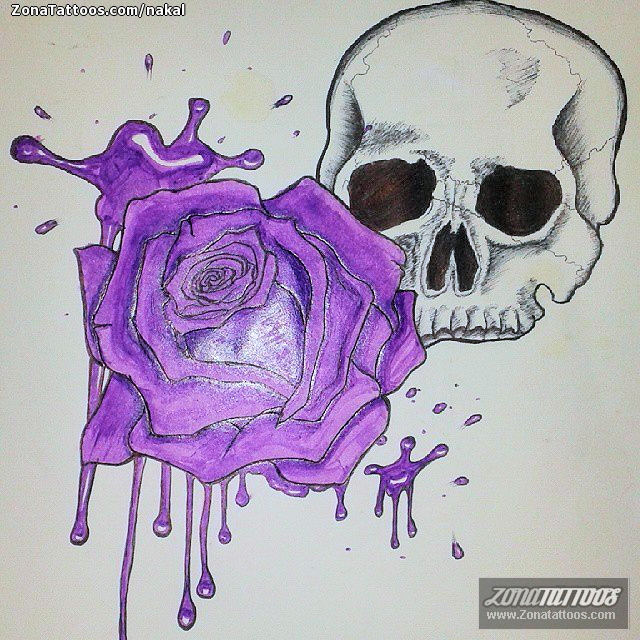 Tattoo flash photo Skulls, Flowers, Roses