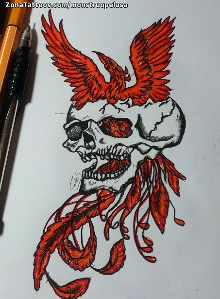 Tattoo flash photo Skulls, Phoenix