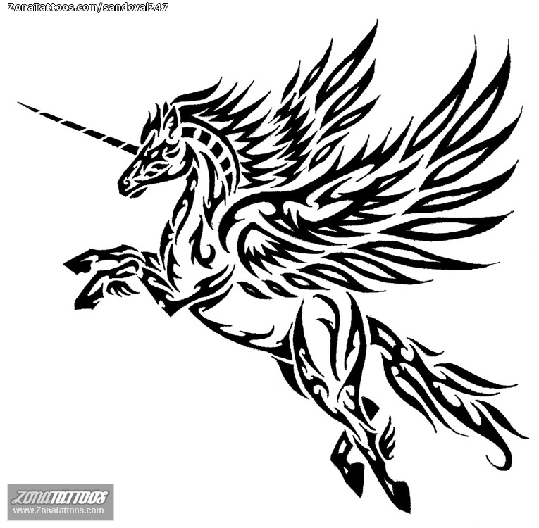 Tattoo flash photo Unicorns, Tribal, Fantasy