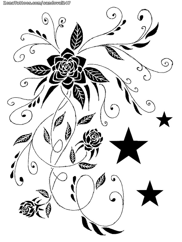 Tattoo flash photo Flourish, Flowers, Stars