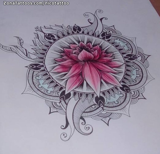 Tattoo flash photo Mandalas, Flowers