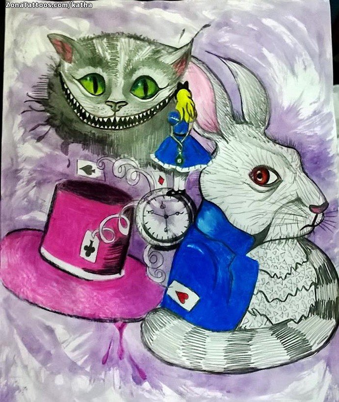 Tattoo flash photo Hats, Cheshire, Rabbits