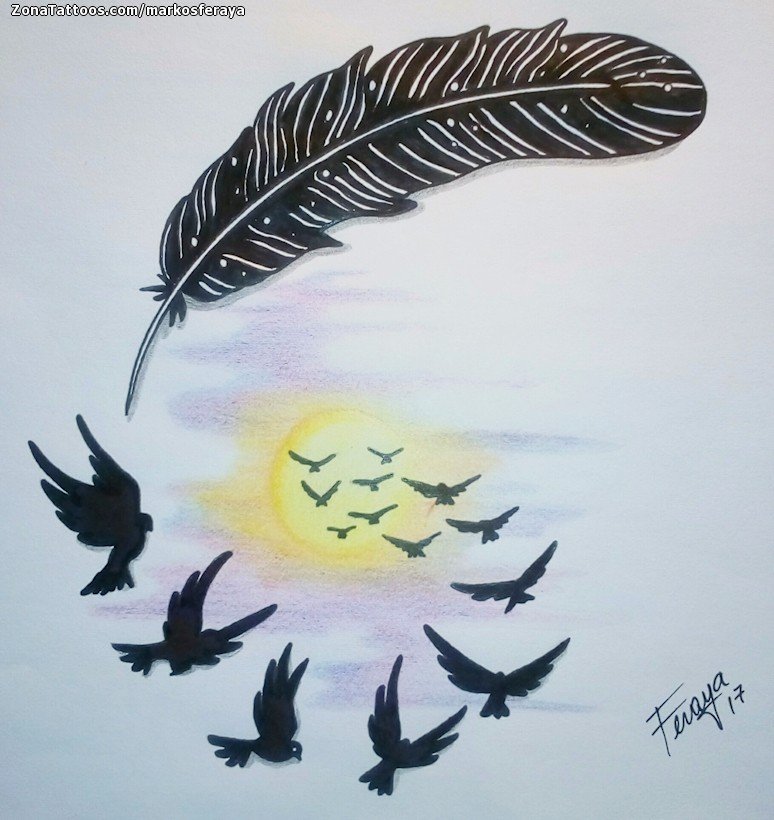 Tattoo flash photo Feathers, Birds, Animals