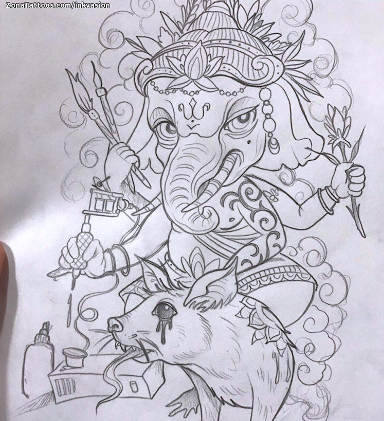 Tattoo flash photo Ganesha, Gods, Religious