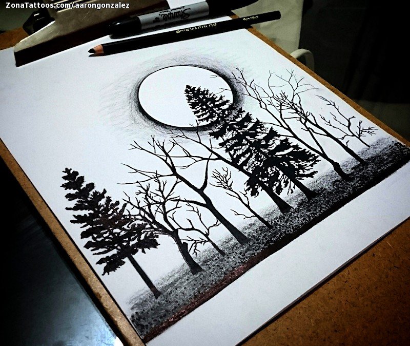 Tattoo flash photo Trees