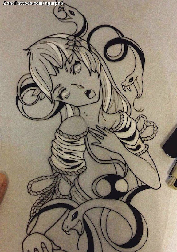 Tattoo flash photo Manga, Girls