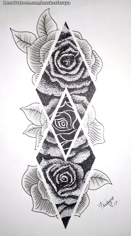 Tattoo flash photo Roses, Flowers, Rhombus