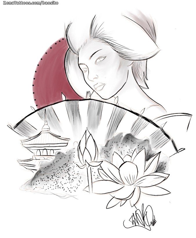 Tattoo flash photo Geisha, Asian