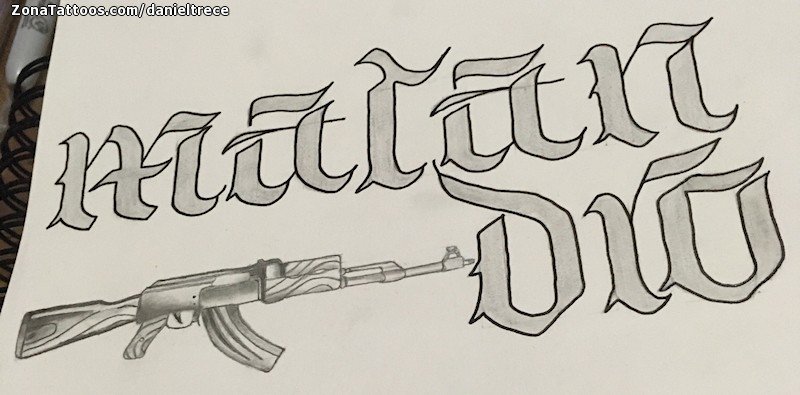 Tattoo flash photo Letters, Weapons