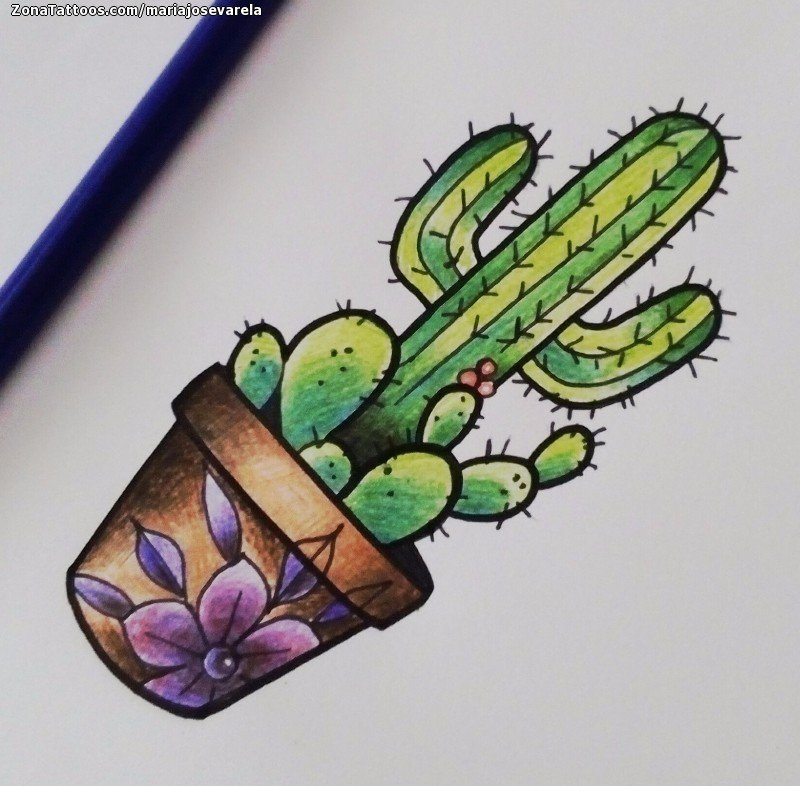 Tattoo flash photo Cactus, Plants