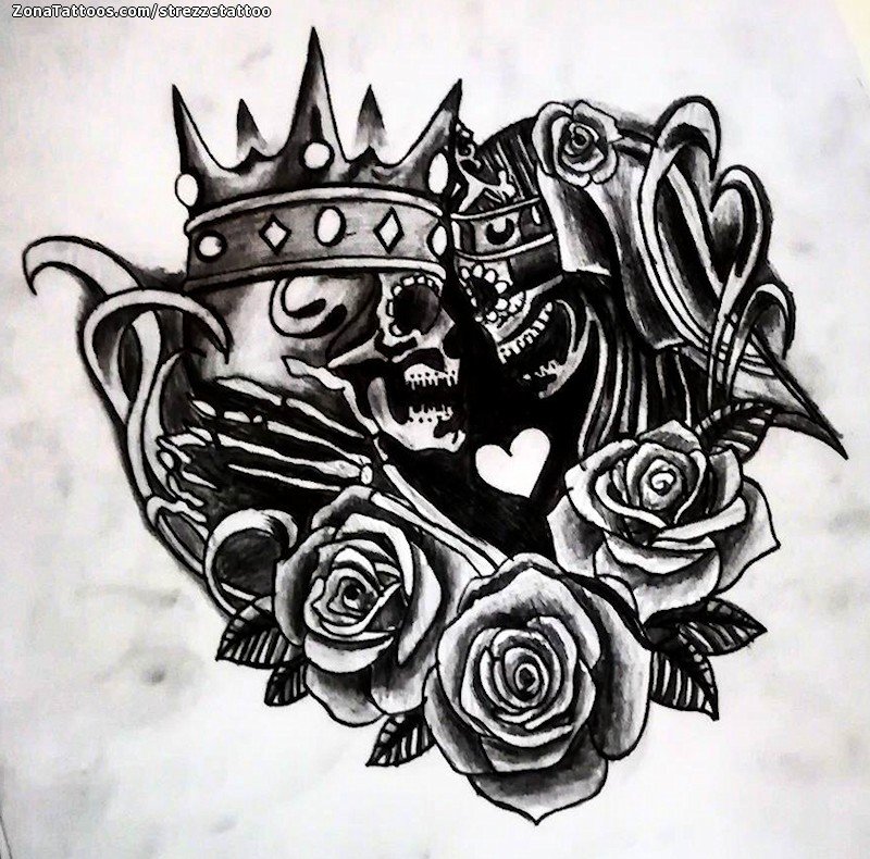 Tattoo flash photo Sugar Skull, Crowns, Skeletons