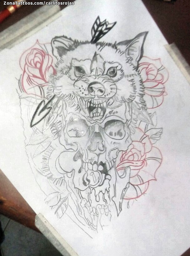 Tattoo flash photo Wolfs, Skulls, Animals