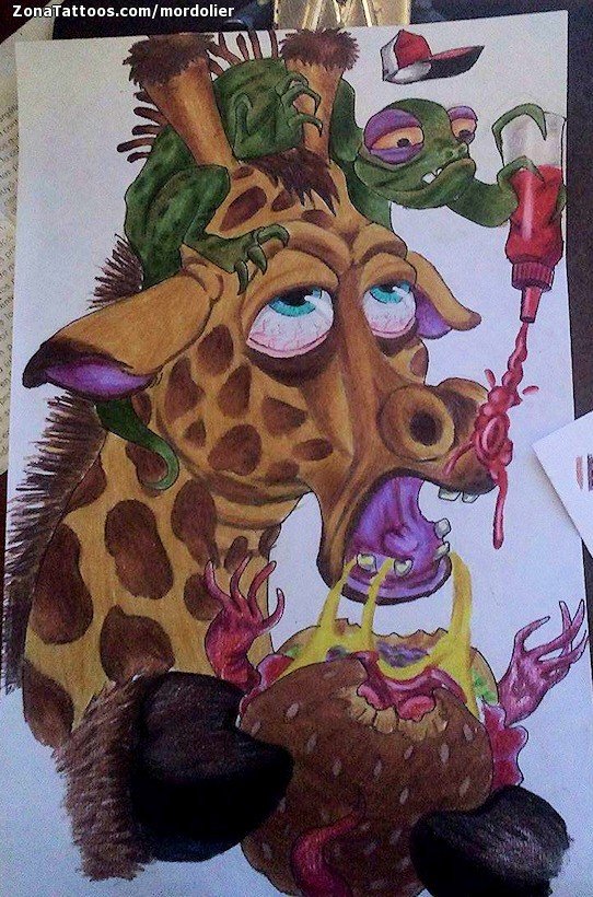 Tattoo flash photo Giraffes, Animals