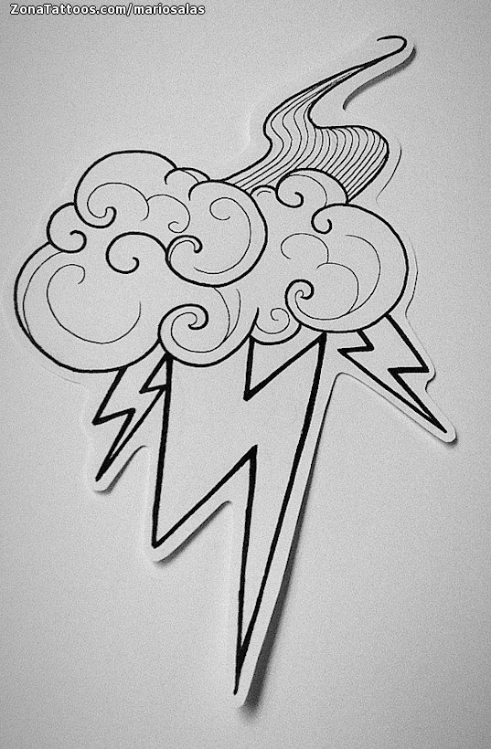 Tattoo flash photo Lightning, Clouds