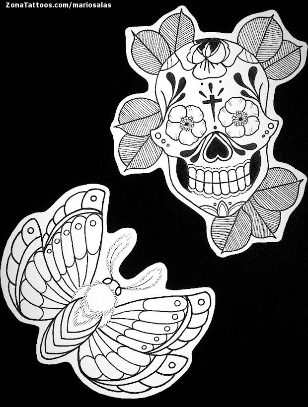 Tattoo flash photo Moths, Insects, Sugar Skull