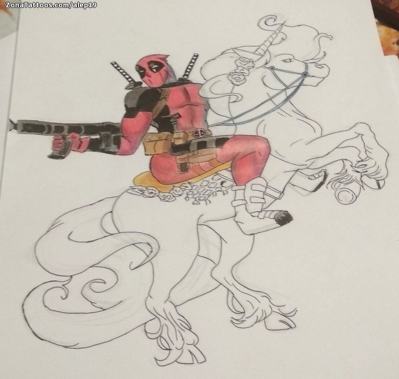 Tattoo flash photo Unicorns, Deadpool, Comics