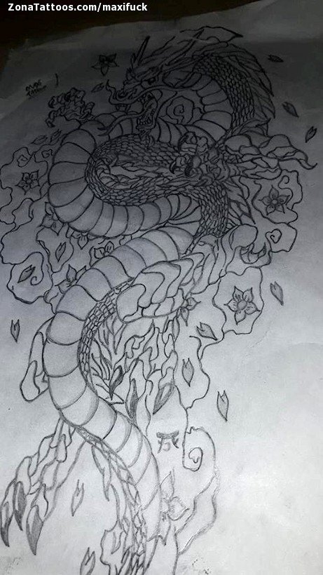 Tattoo flash photo Dragons, Asian