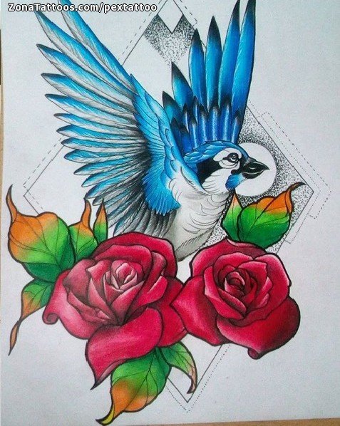 Tattoo flash photo Birds, Animals, Roses