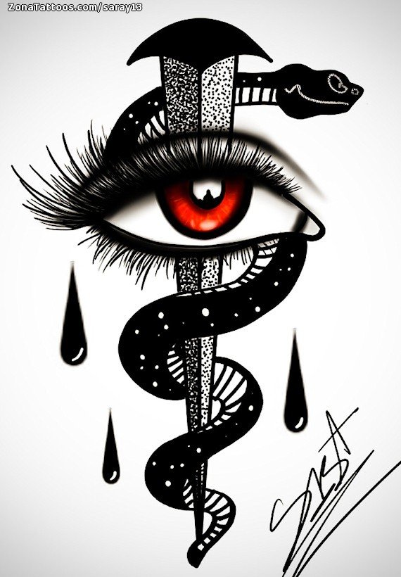 Tattoo flash photo Eyes, Snakes