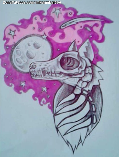 Tattoo flash photo Wolfs, Animals, Skeletons